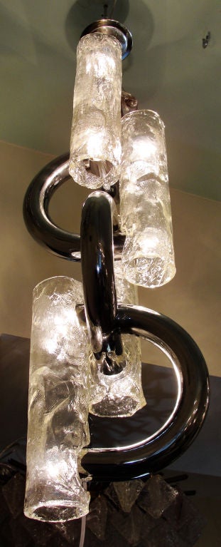 Elongated Venetian glass and chrome chandelier by Carlo Nason