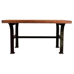 Old industrial workbench or table, old growth pine top