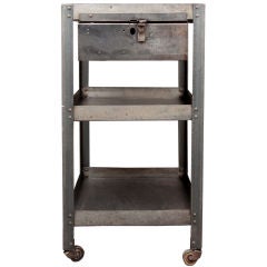 Antique Metal Trolley with Shelves and Drawer, one available