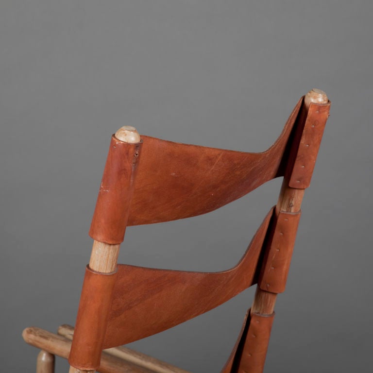 Belgian Folding Leather & Wood Rocking Chair