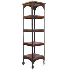 Wood shelving unit on wheels