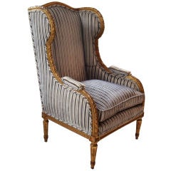 Carved Gilt Wood Wing Chair