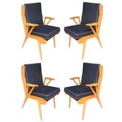 Set of Four 1950s Italian Mollino style Armchairs or Dining Chairs
