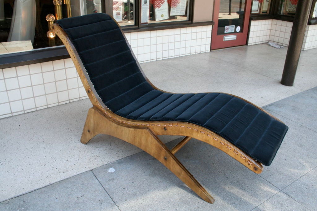 50's chaise longue by Jose Zanine Caldas upholstered with charcoal gray velvet