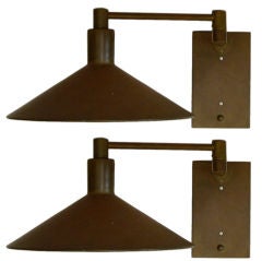 Pair of Large Swing Arm Patinated Brass Sconces by W. Von Nessen