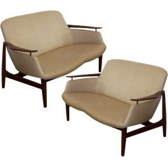 Pair of Finn Juhl NV53 Settees in Leather by Niels Vodder