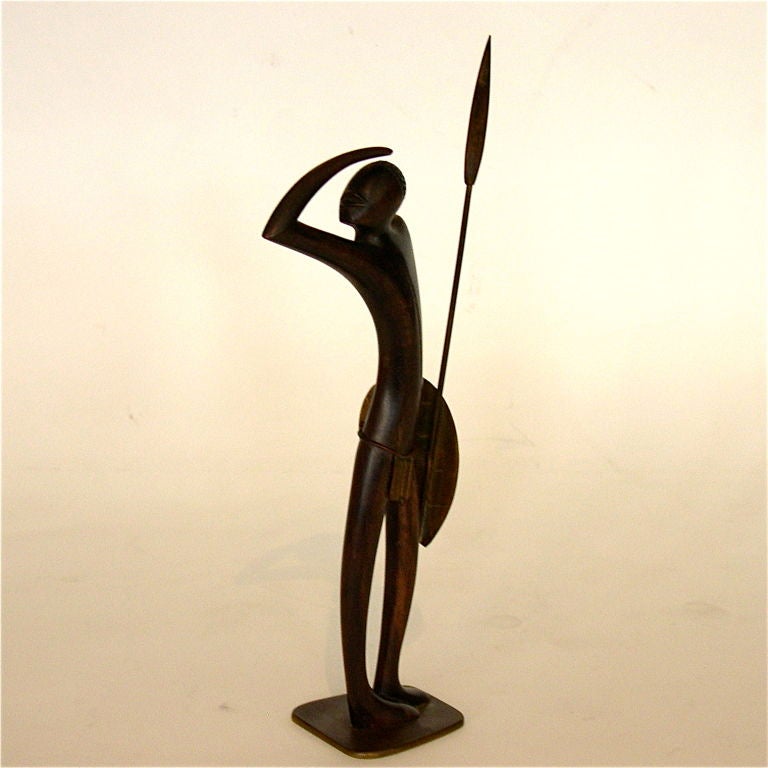 Large Modernist Stylized African Warrior Sculpture by Hagenauer