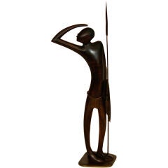 Vintage Large Modernist Stylized African Warrior Sculpture by Hagenauer