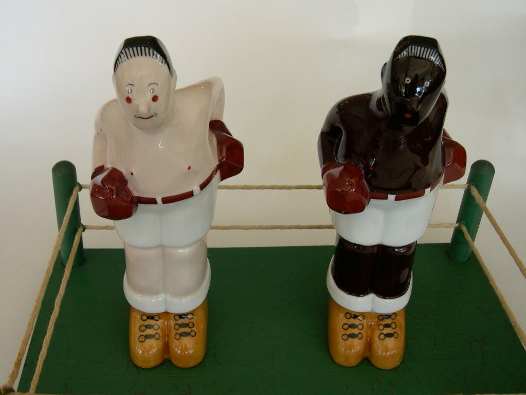 French Art Deco Porcelain Decanters w/ Original Display Ring by Bastard