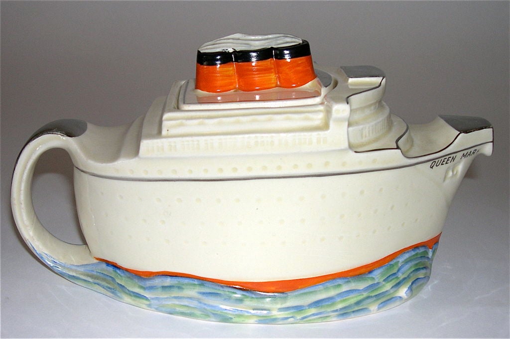 English Rare Art Deco Queen Mary Maiden Voyage Teapot Teapot 1936
