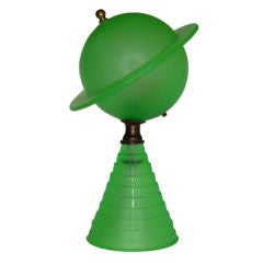 Rare Original Art Deco Green Glass Saturn Lamp