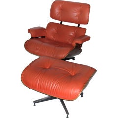 Original Eames 670 Lounge Chair & 671 Ottoman in Coral Leather