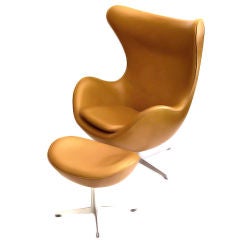 Outstanding Egg Chair w/Ottoman in Tan Leather by Arne Jacobsen