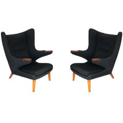 Pair of Papa Bear Chairs w/Original Charcoal Wool by Hans Wegner
