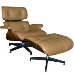 Original Eames 670 Lounge Chair & 671 Ottoman in Camel Leather