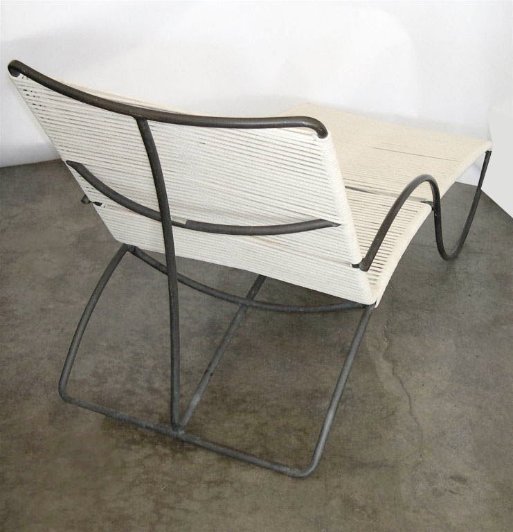This is a great example of an original Walter Lamb "S" lounge chair. The metal is very sturdy and has a rich original brown patina. This chair has been professionally  re-corded in 100% cotton cording. The gracefulness of this iconic