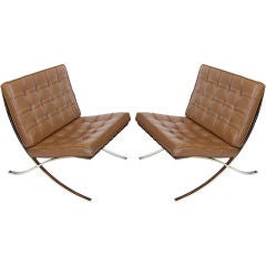 Pair of Knoll Original Mies Van Der Rohe Barcelona Chairs Label