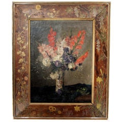 Vintage "Carot" Oil Painting Of Flowers in a Vase