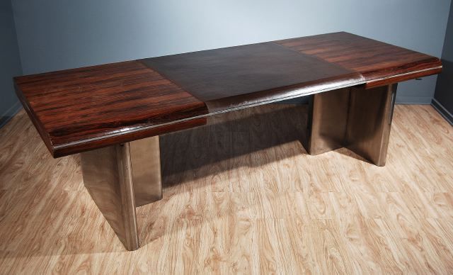 A 70's Leather, Rosewood  and Aluminum Desk in the International Modern Style