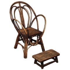 Rustic Wooden Chair and Footstool
