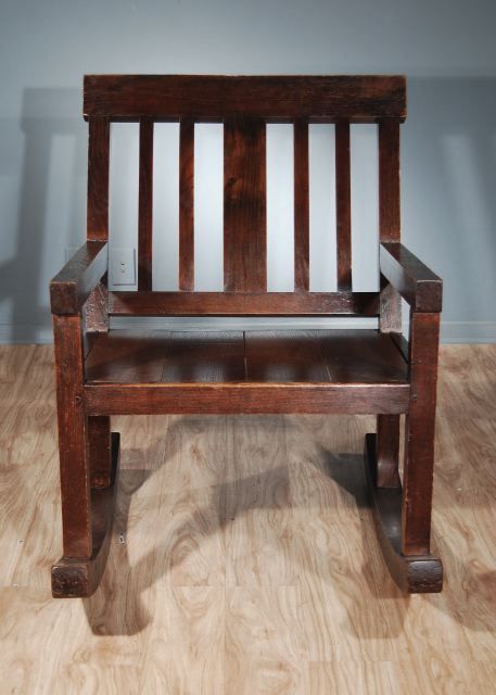 Oak Stained Wood Rocking Chair For Sale