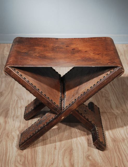 Leather Folding X Stool