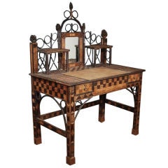 Vintage Art Popular Bamboo, Twig & Pinecone Writing Table