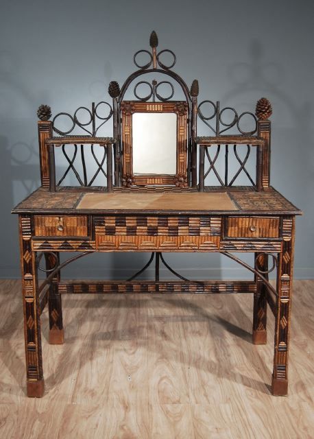 Art Popular Bamboo, Twig & Pinecone Writing Table