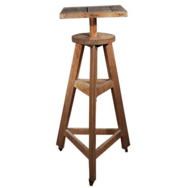 French 40's Oak Adjustable Sculpture Stand For Sale