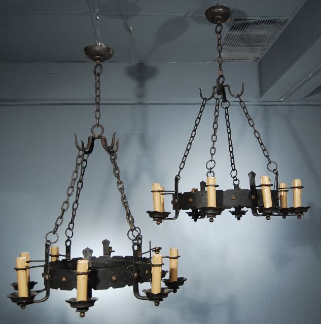Pair of Medieval Revival Style Wrought Iron Chandeliers