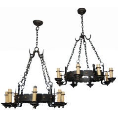 Pair of Medieval Revival Style Wrought Iron Chandeliers