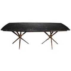 A Spainsh Metal and Marble Topped Dining Table by Pierre Lottier