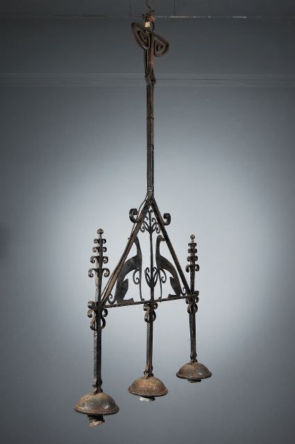 Wrought Iron Three Light Chandelier