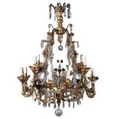 Italian Rococo Giltwood, Cut-Glass and Beaded Glass Chandelier