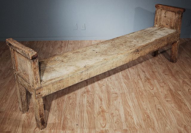 Spanish Rustic Chestnut and Pine Hall Bench