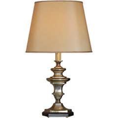 Exceptional French 40's silvered table lamp and shade