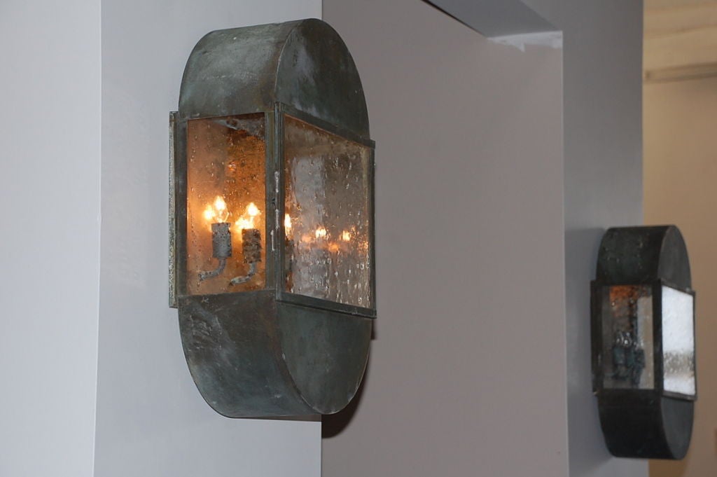 Pair of large patinated bronze industrial sconces at 1stdibs