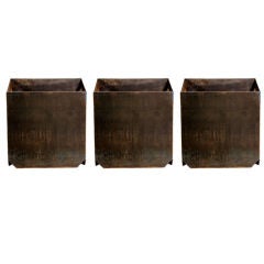 Set of Three Large 'Cubiste' Patinated Steel Plate Planters by Design Frères 8