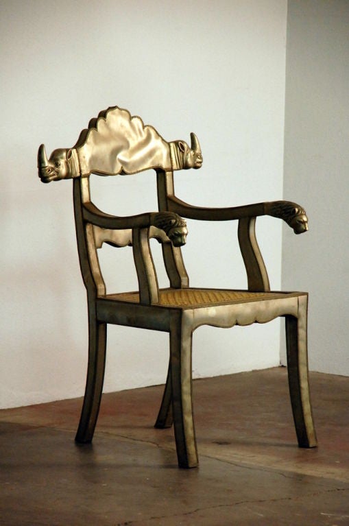 Pair of Silvered Metal Rhinoceros and Lion Maharaja Style Armchairs