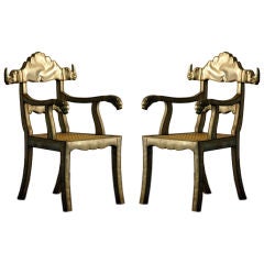 Pair of Silvered Metal Rhinoceros and Lion Maharaja Style Armchairs