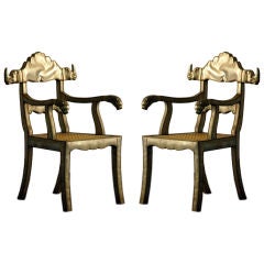 Pair of Silvered Metal Rhinoceros and Lion Maharaja Style Armchairs