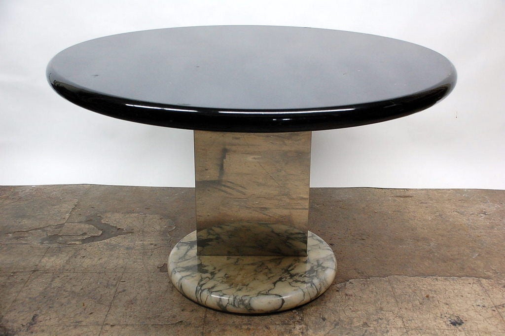Unusual 70's black resin and marble center / breakfast table