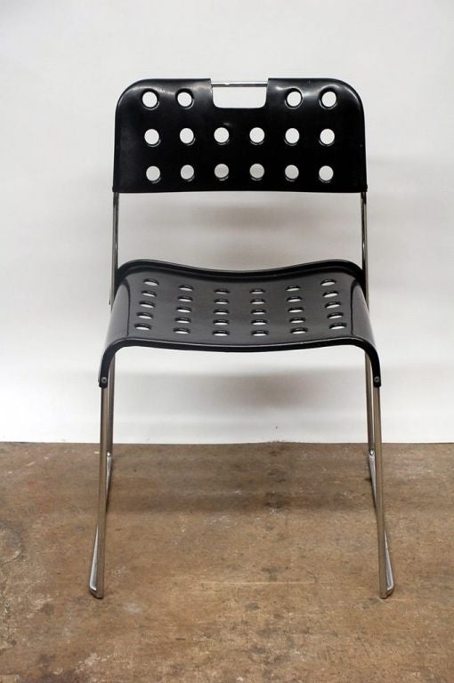 Post-Modern Set of Four Cool 'Omstak' Perforated Metal Chairs by Rodney Kinsman