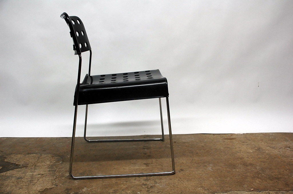 English Set of Four Cool 'Omstak' Perforated Metal Chairs by Rodney Kinsman