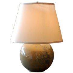 Ceramic Art Deco spherical table lamp with custom silk shade