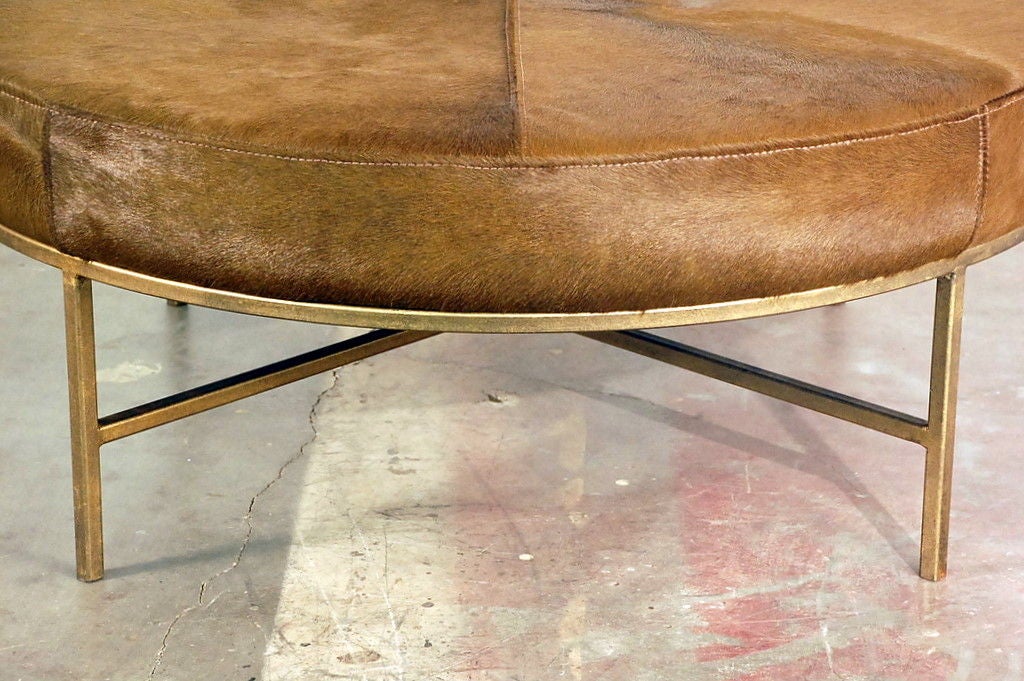 20th Century Green / brown pony hide ottoman / coffee table