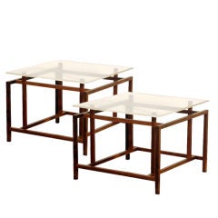Pair of minimalistic rosewood and plexiglass tables