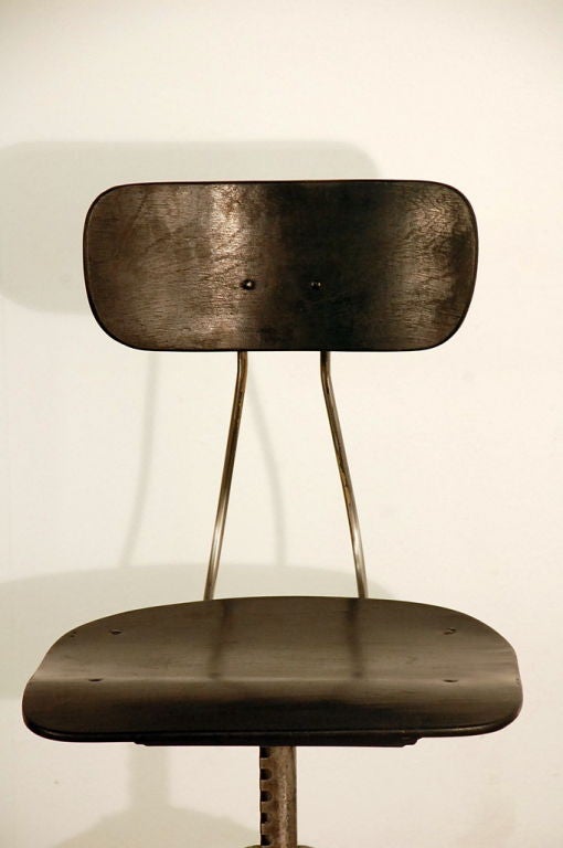 Polished steel and ebonized wood Toledo drafting stool 1