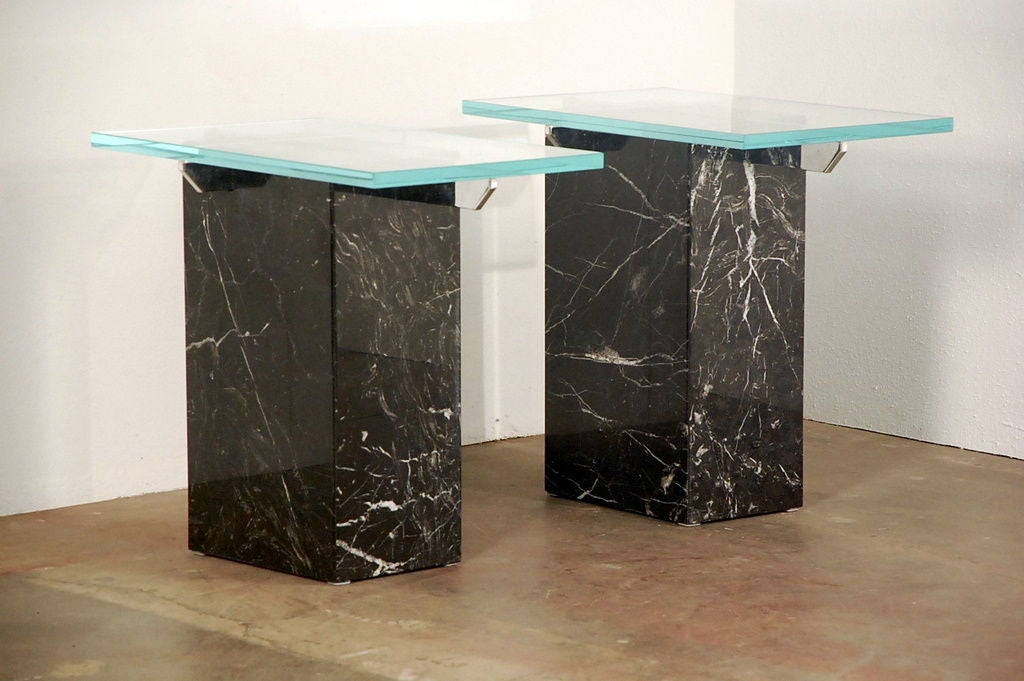 Pair of marble and glass end tables by Ello at 1stdibs