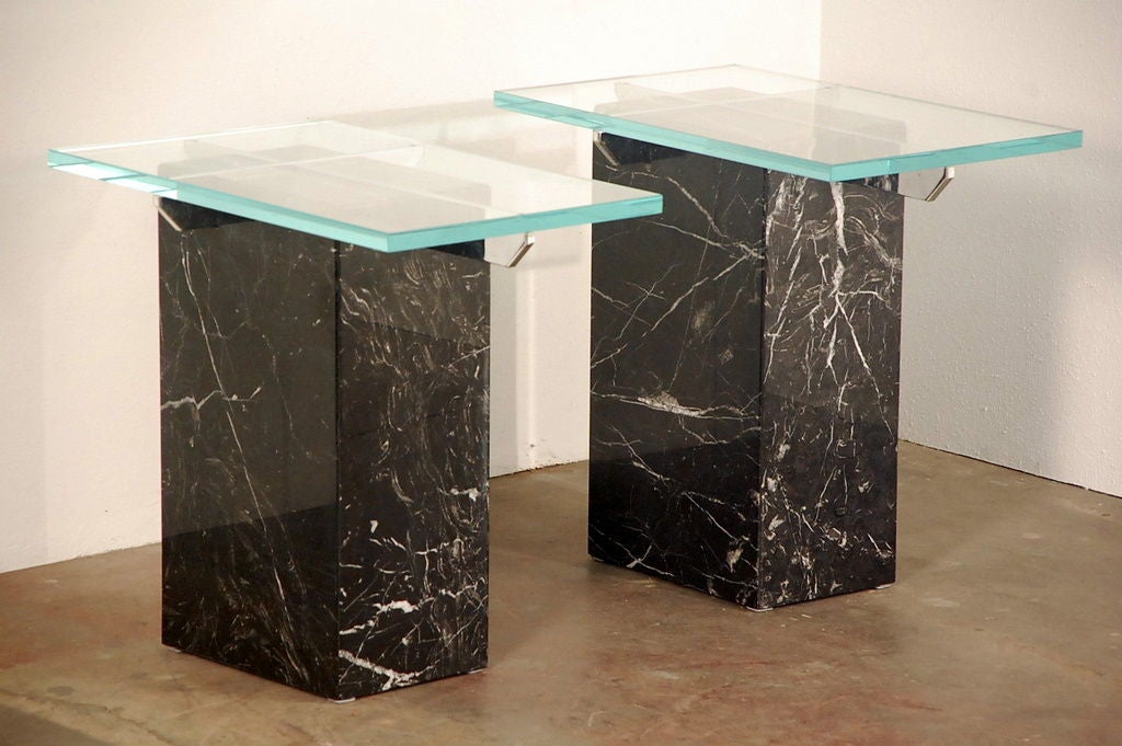Pair of marble and glass end tables by Ello at 1stdibs